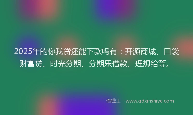 2025年的你我贷还能下款吗有：开源商城、口袋财富贷、时光分期、分期乐借款、理想给等。