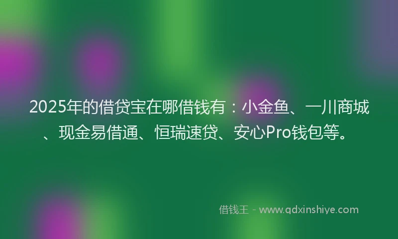 2025年的借贷宝在哪借钱有:小金鱼、一川商城、现金易借通、恒瑞速贷、安心Pro钱包等。