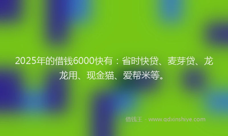 2025年的借钱6000快有：省时快贷、麦芽贷、龙龙用、现金猫、爱帮米等。
