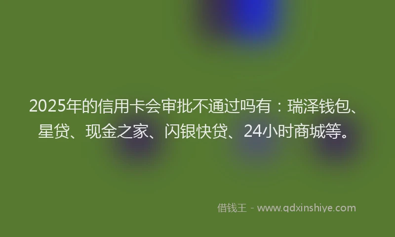 2025年的信用卡会审批不通过吗有：瑞泽钱包、星贷、现金之家、闪银快贷、24小时商城等。