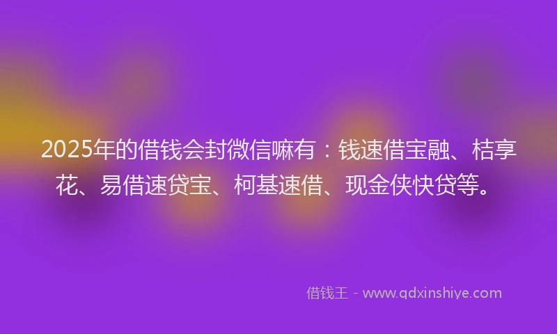 2025年的借钱会封微信嘛有：钱速借宝融、桔享花、易借速贷宝、柯基速借、现金侠快贷等。