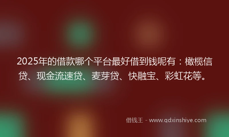 2025年的借款哪个平台最好借到钱呢有：橄榄信贷、现金流速贷、麦芽贷、快融宝、彩虹花等。