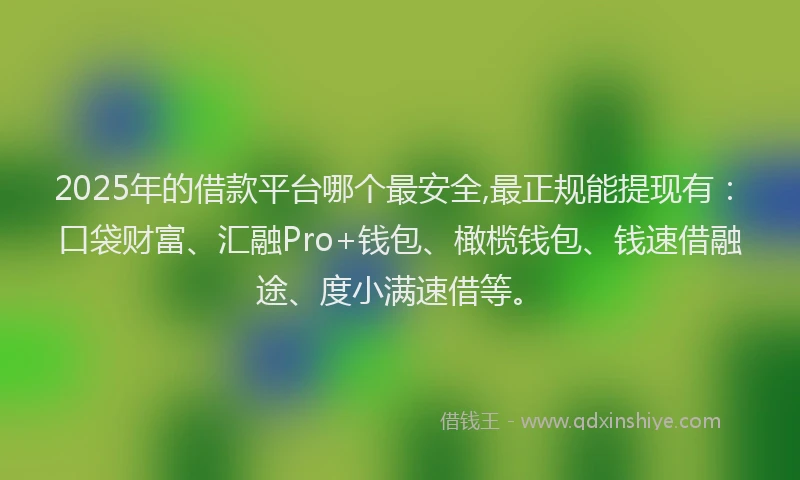 2025年的借款平台哪个最安全,最正规能提现有：口袋财富、汇融Pro+钱包、橄榄钱包、钱速借融途、度小满速借等。