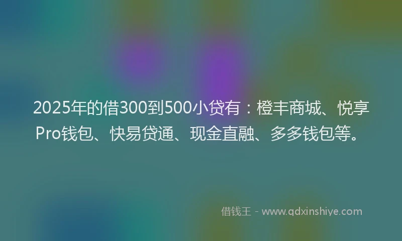 2025年的借300到500小贷有：橙丰商城、悦享Pro钱包、快易贷通、现金直融、多多钱包等。