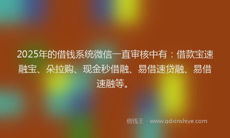 2025年的借钱系统微信一直审核中有：借款宝速融宝、朵拉购、现金秒借融、易借速贷融、易借速融等。