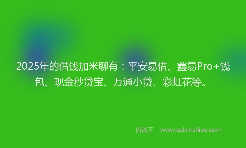 2025年的借钱加米聊有：平安易借、鑫易Pro+钱包、现金秒贷宝、万通小贷、彩虹花等。