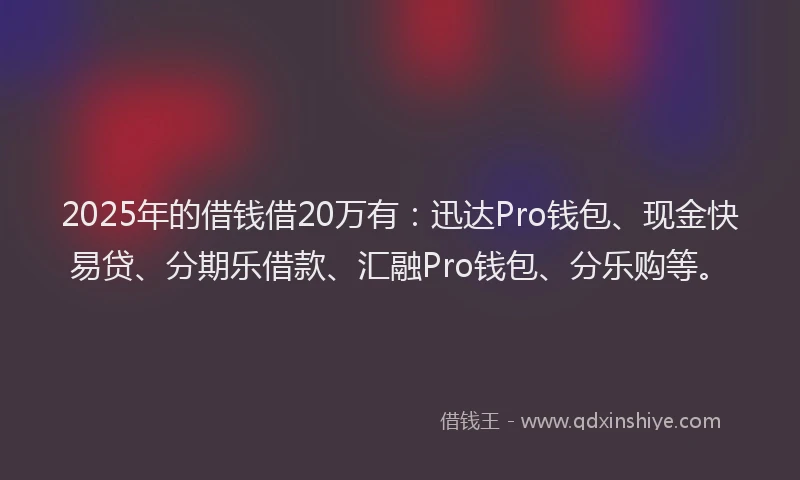 2025年的借钱借20万有：迅达Pro钱包、现金快易贷、分期乐借款、汇融Pro钱包、分乐购等。