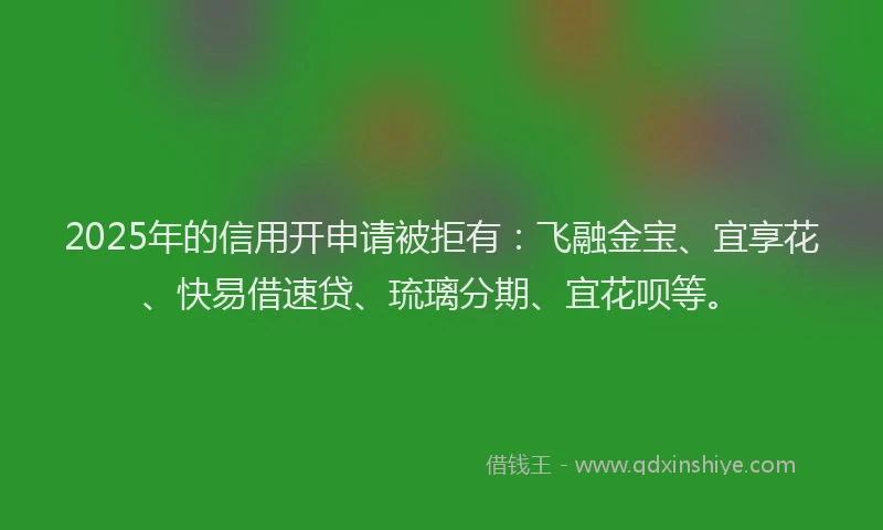 2025年的信用开申请被拒有：飞融金宝、宜享花、快易借速贷、琉璃分期、宜花呗等。