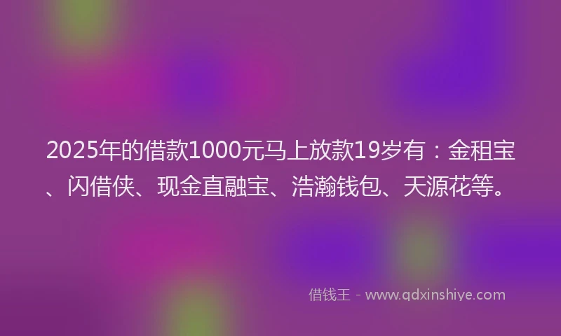 2025年的借款1000元马上放款19岁有：金租宝、闪借侠、现金直融宝、浩瀚钱包、天源花等。