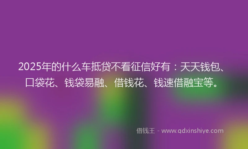 2025年的什么车抵贷不看征信好有：天天钱包、口袋花、钱袋易融、借钱花、钱速借融宝等。