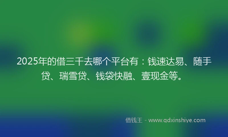 2025年的借三千去哪个平台有：钱速达易、随手贷、瑞雪贷、钱袋快融、壹现金等。