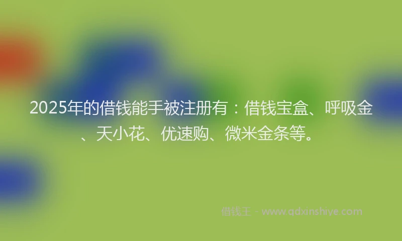 2025年的借钱能手被注册有：借钱宝盒、呼吸金、天小花、优速购、微米金条等。
