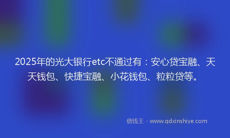 2025年的光大银行etc不通过有：安心贷宝融、天天钱包、快捷宝融、小花钱包、粒粒贷等。
