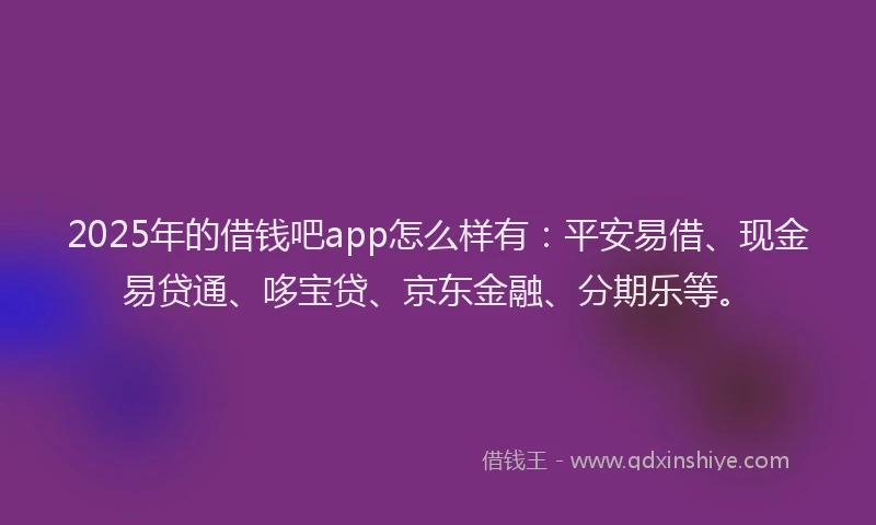 2025年的借钱吧app怎么样有：平安易借、现金易贷通、哆宝贷、京东金融、分期乐等。
