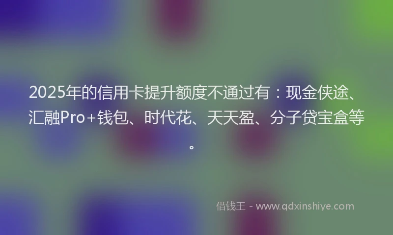 2025年的信用卡提升额度不通过有：现金侠途、汇融Pro+钱包、时代花、天天盈、分子贷宝盒等。