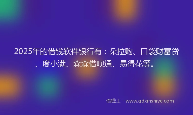 2025年的借钱软件银行有：朵拉购、口袋财富贷、度小满、森森借呗通、易得花等。