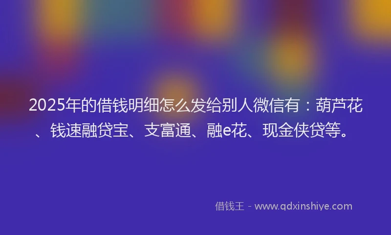 2025年的借钱明细怎么发给别人微信有：葫芦花、钱速融贷宝、支富通、融e花、现金侠贷等。