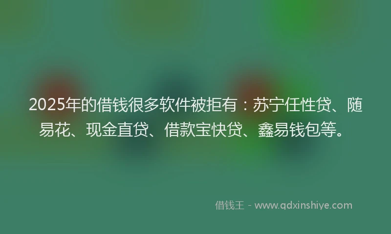 2025年的借钱很多软件被拒有：苏宁任性贷、随易花、现金直贷、借款宝快贷、鑫易钱包等。