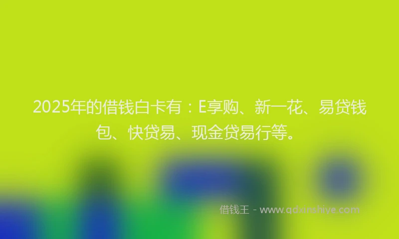 2025年的借钱白卡有:E享购、新一花、易贷钱包、快贷易、现金贷易行等。
