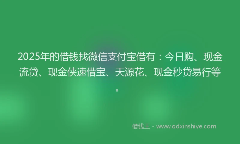 2025年的借钱找微信支付宝借有：今日购、现金流贷、现金侠速借宝、天源花、现金秒贷易行等。