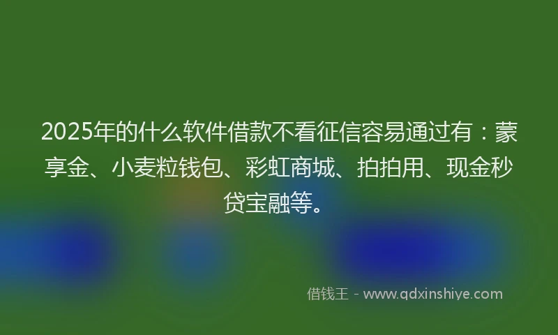 2025年的什么软件借款不看征信容易通过有：蒙享金、小麦粒钱包、彩虹商城、拍拍用、现金秒贷宝融等。