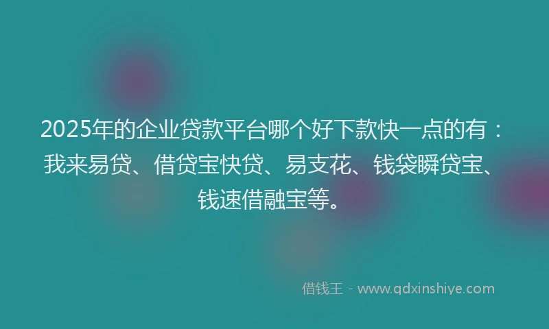 2025年的企业贷款平台哪个好下款快一点的有：我来易贷、借贷宝快贷、易支花、钱袋瞬贷宝、钱速借融宝等。
