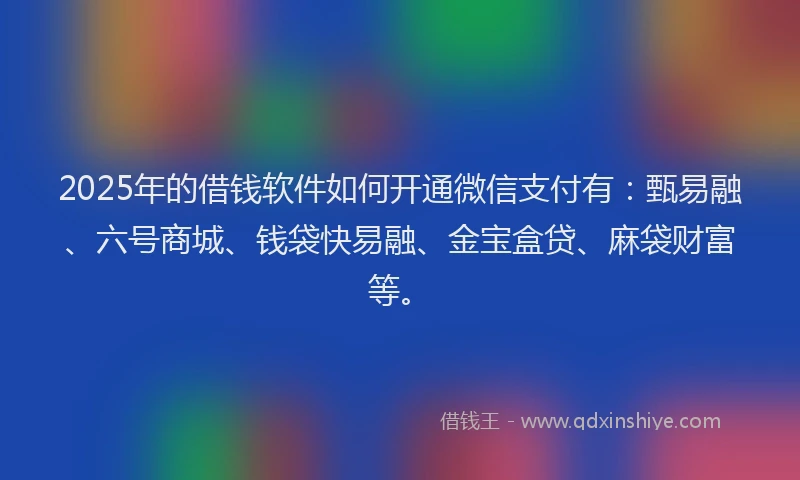 2025年的借钱软件如何开通微信支付有：甄易融、六号商城、钱袋快易融、金宝盒贷、麻袋财富等。