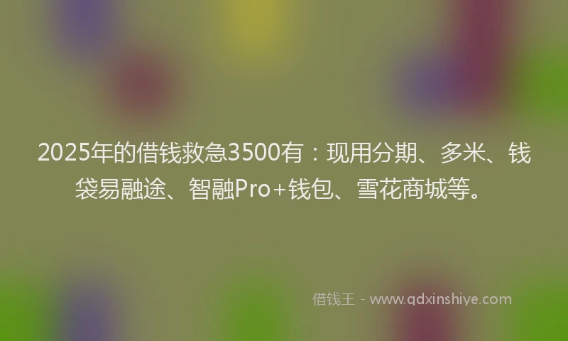 2025年的借钱救急3500有：现用分期、多米、钱袋易融途、智融Pro+钱包、雪花商城等。