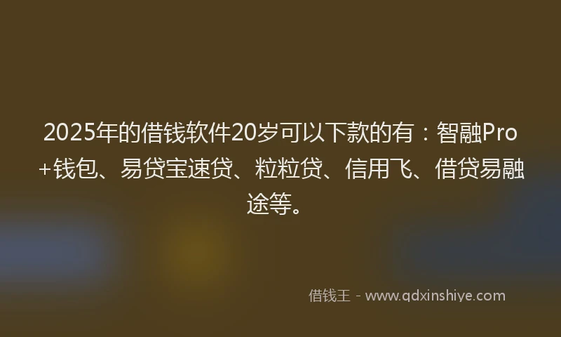 2025年的借钱软件20岁可以下款的有：智融Pro+钱包、易贷宝速贷、粒粒贷、信用飞、借贷易融途等。