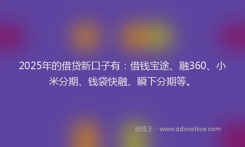 2025年的借贷新口子有：借钱宝途、融360、小米分期、钱袋快融、瞬下分期等。