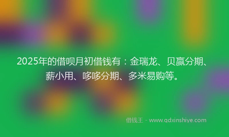 2025年的借呗月初借钱有：金瑞龙、贝赢分期、薪小用、哆哆分期、多米易购等。
