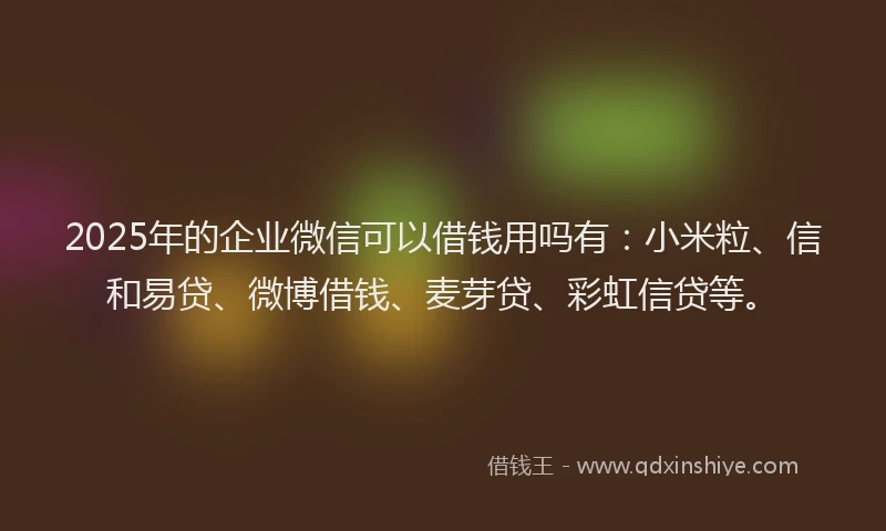 2025年的企业微信可以借钱用吗有：小米粒、信和易贷、微博借钱、麦芽贷、彩虹信贷等。
