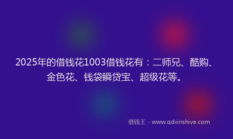 2025年的借钱花1003借钱花有：二师兄、酷购、金色花、钱袋瞬贷宝、超级花等。