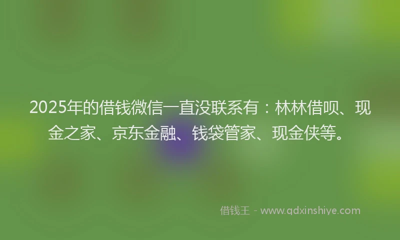 2025年的借钱微信一直没联系有：林林借呗、现金之家、京东金融、钱袋管家、现金侠等。