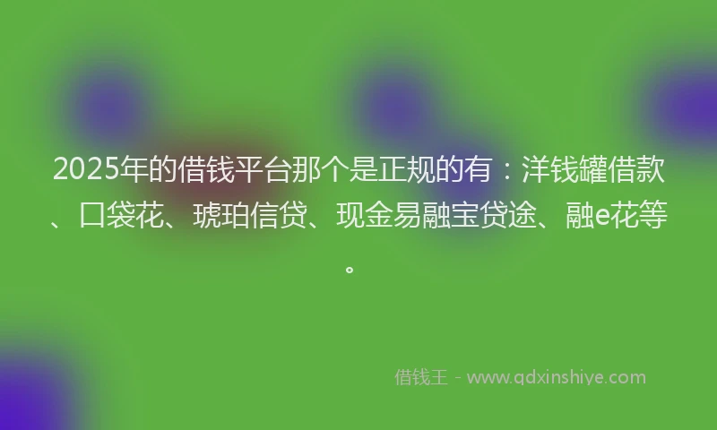 2025年的借钱平台那个是正规的有：洋钱罐借款、口袋花、琥珀信贷、现金易融宝贷途、融e花等。
