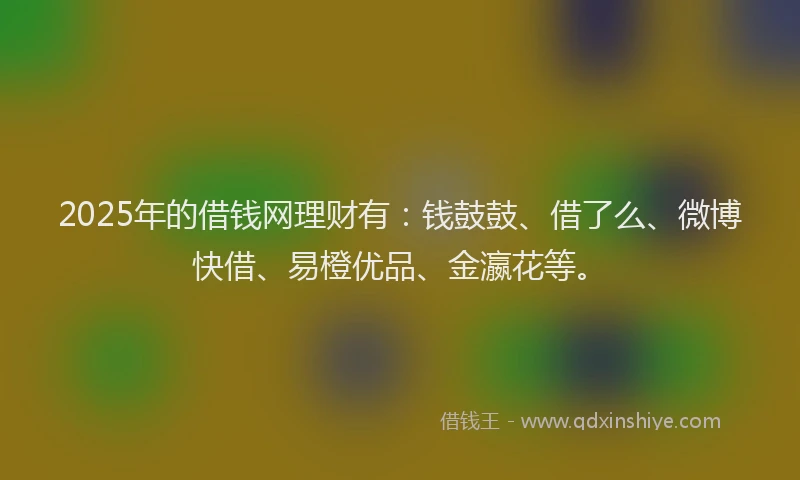 2025年的借钱网理财有：钱鼓鼓、借了么、微博快借、易橙优品、金瀛花等。