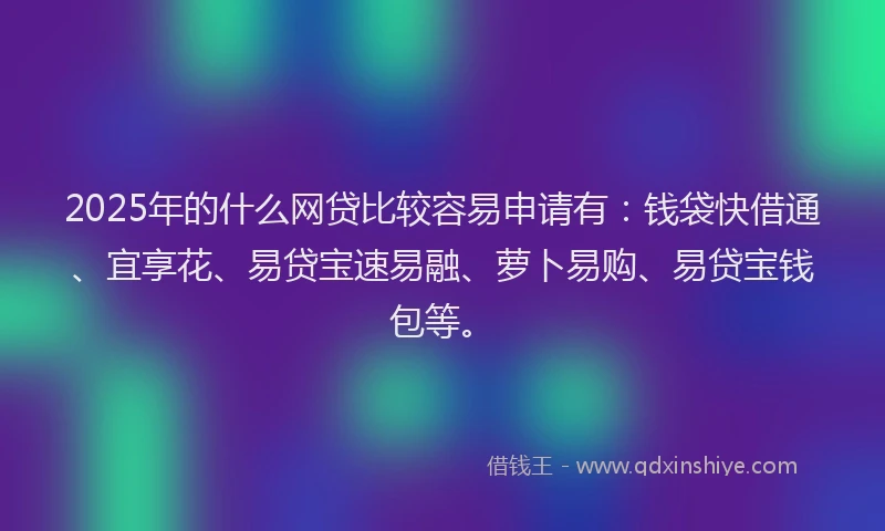 2025年的什么网贷比较容易申请有：钱袋快借通、宜享花、易贷宝速易融、萝卜易购、易贷宝钱包等。
