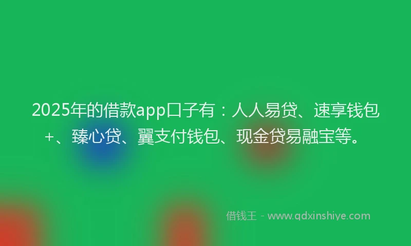 2025年的借款app口子有：人人易贷、速享钱包+、臻心贷、翼支付钱包、现金贷易融宝等。