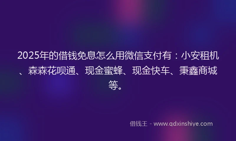 2025年的借钱免息怎么用微信支付有：小安租机、森森花呗通、现金蜜蜂、现金快车、秉鑫商城等。