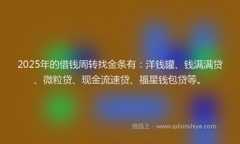 2025年的借钱周转找金条有：洋钱罐、钱满满贷、微粒贷、现金流速贷、福星钱包贷等。