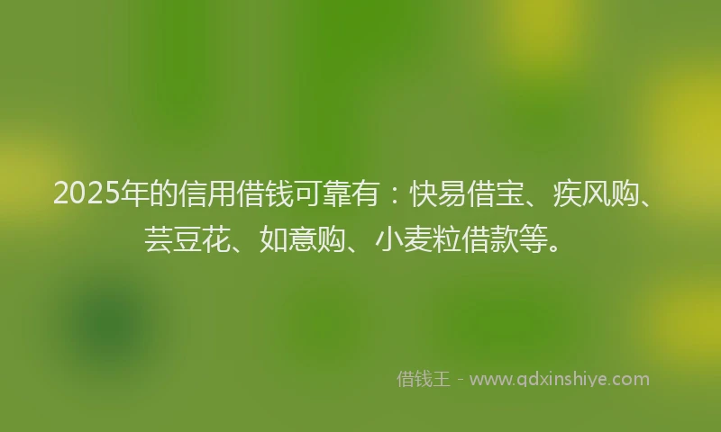 2025年的信用借钱可靠有：快易借宝、疾风购、芸豆花、如意购、小麦粒借款等。