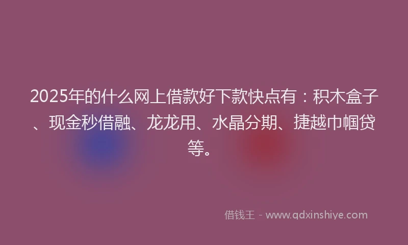 2025年的什么网上借款好下款快点有：积木盒子、现金秒借融、龙龙用、水晶分期、捷越巾帼贷等。