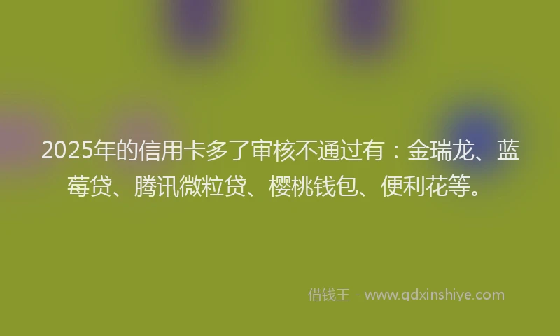 2025年的信用卡多了审核不通过有：金瑞龙、蓝莓贷、腾讯微粒贷、樱桃钱包、便利花等。