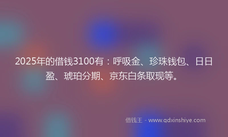 2025年的借钱3100有：呼吸金、珍珠钱包、日日盈、琥珀分期、京东白条取现等。