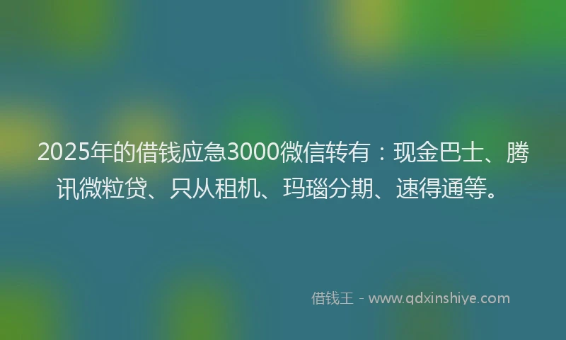 2025年的借钱应急3000微信转有：现金巴士、腾讯微粒贷、只从租机、玛瑙分期、速得通等。