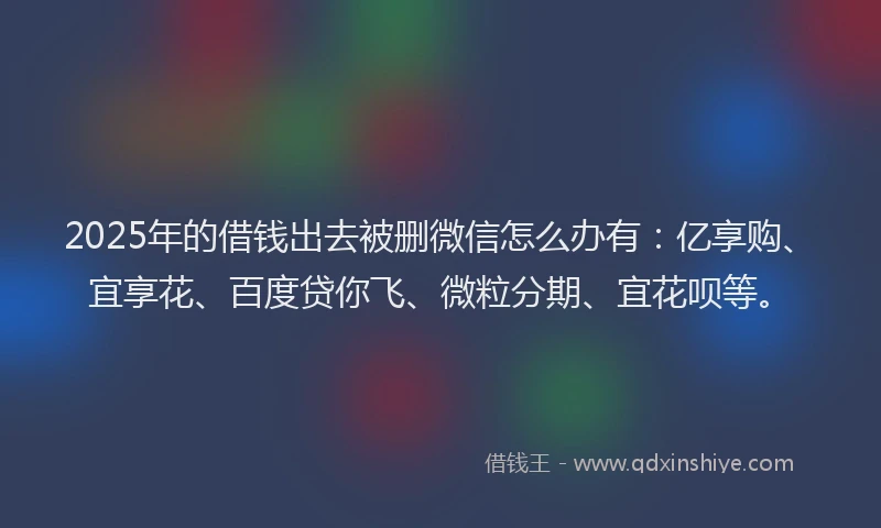 2025年的借钱出去被删微信怎么办有：亿享购、宜享花、百度贷你飞、微粒分期、宜花呗等。