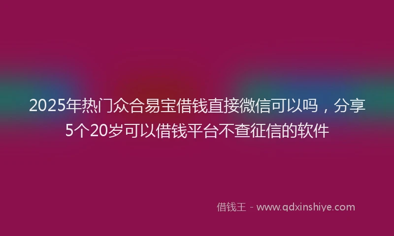 2025年热门众合易宝借钱直接微信可以吗，分享5个20岁可以借钱平台不查征信的软件