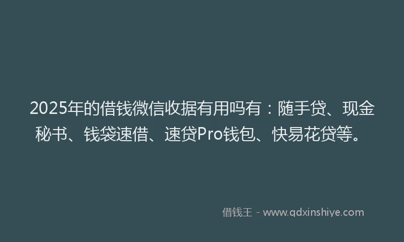 2025年的借钱微信收据有用吗有：随手贷、现金秘书、钱袋速借、速贷Pro钱包、快易花贷等。