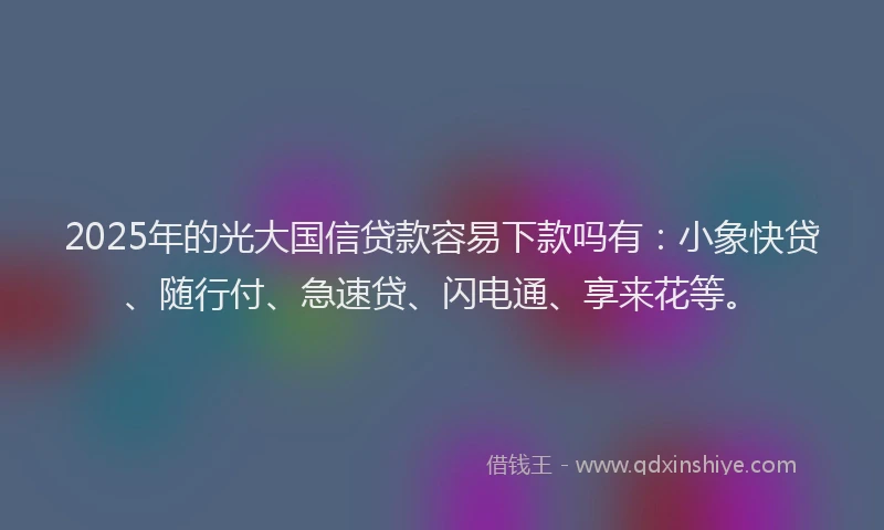 2025年的光大国信贷款容易下款吗有：小象快贷、随行付、急速贷、闪电通、享来花等。