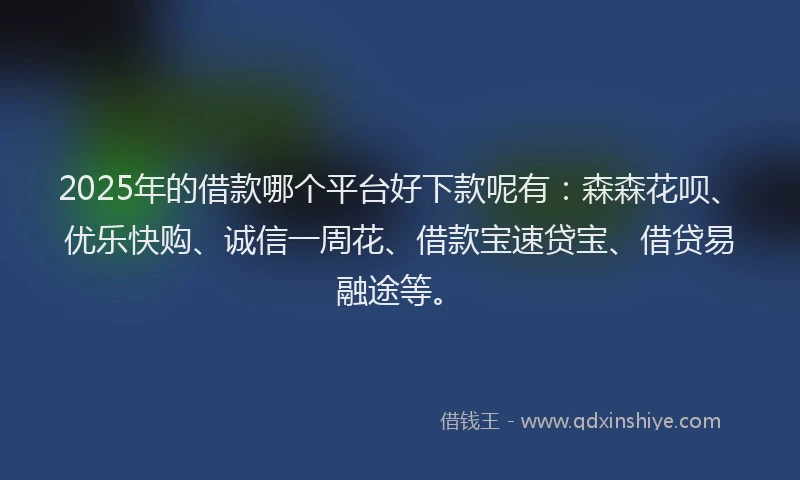 2025年的借款哪个平台好下款呢有：森森花呗、优乐快购、诚信一周花、借款宝速贷宝、借贷易融途等。